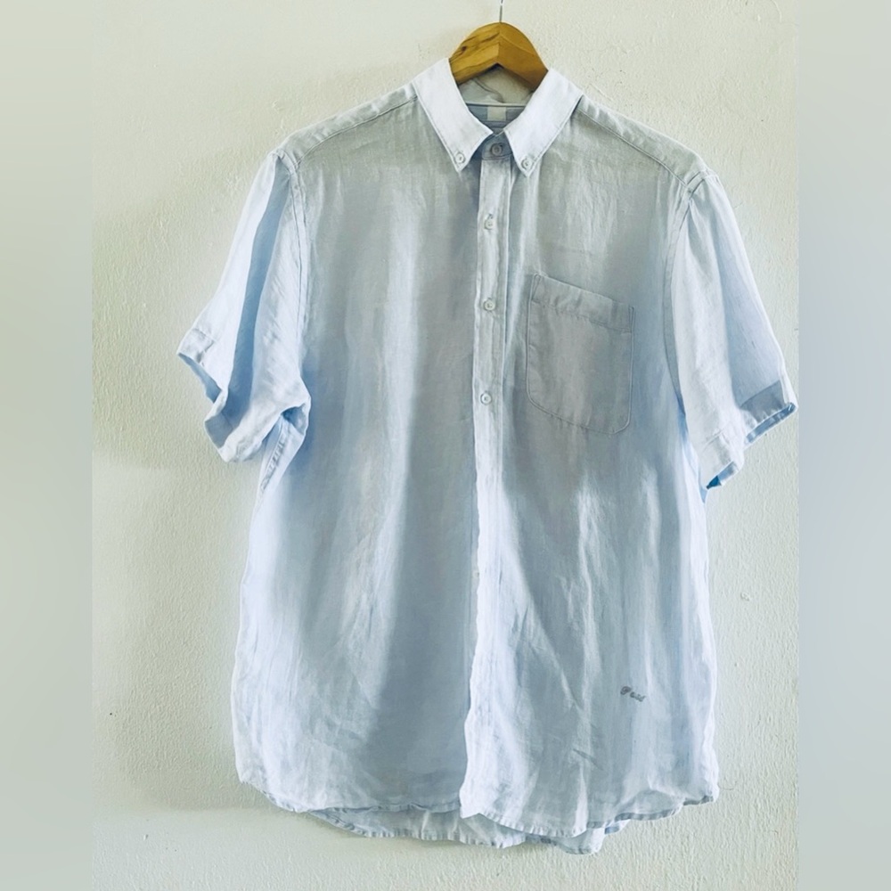 Porter & Ash Short Sleeve Men’s 100% Linen Light Blue Size Large